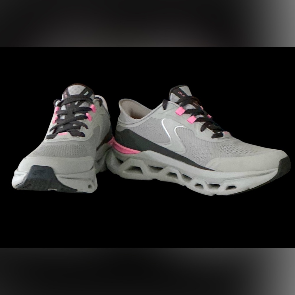 EUC! WOMENS SKETCHERS HANDS FREE SLIP-ONS GRAY AND PINK - Picture 5 of 10